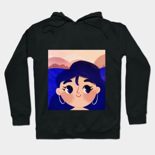 Kawaii Girl with Long Blue Hair in the Sea - Cute Ocean Art Hoodie